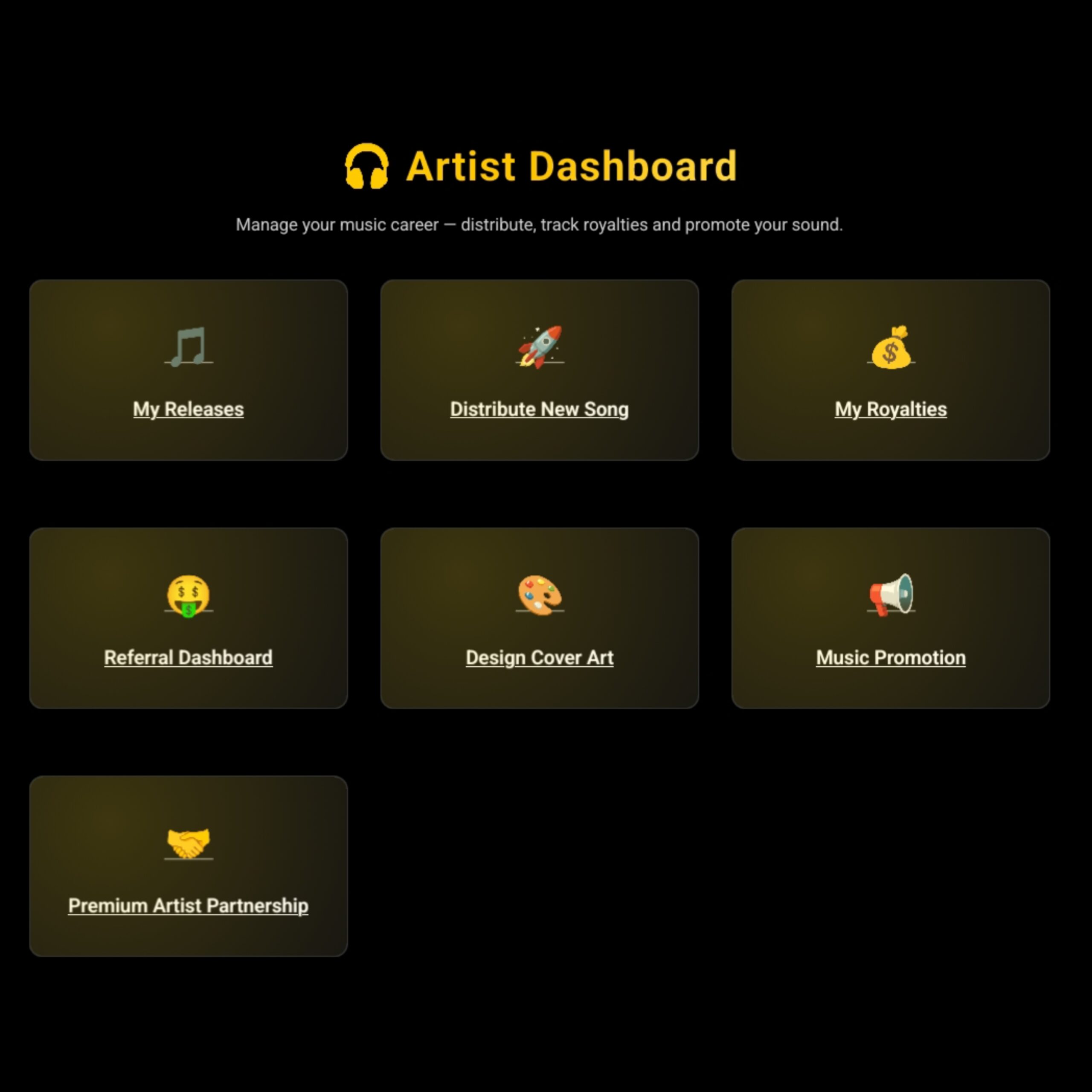 Artist Dashboard Preview